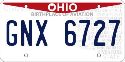 OH license plate GNX6727