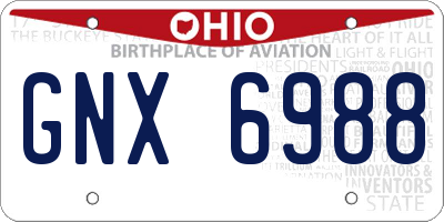 OH license plate GNX6988