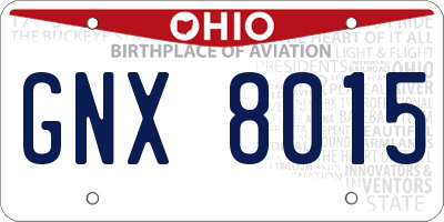 OH license plate GNX8015