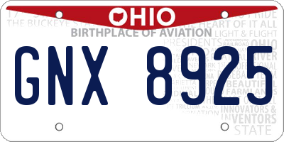 OH license plate GNX8925