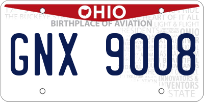 OH license plate GNX9008