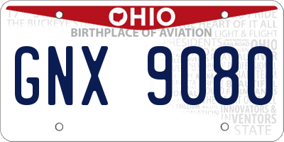 OH license plate GNX9080