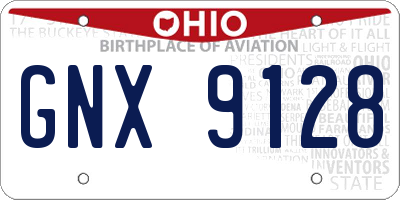 OH license plate GNX9128