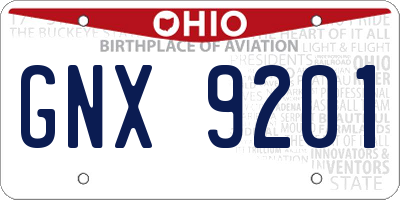 OH license plate GNX9201