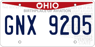 OH license plate GNX9205