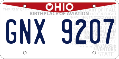 OH license plate GNX9207