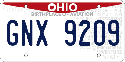 OH license plate GNX9209