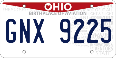 OH license plate GNX9225