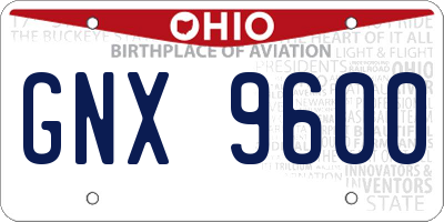 OH license plate GNX9600