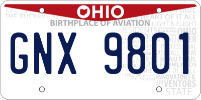 OH license plate GNX9801