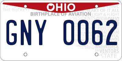 OH license plate GNY0062