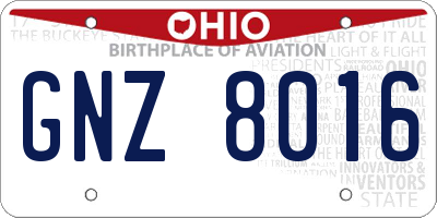 OH license plate GNZ8016
