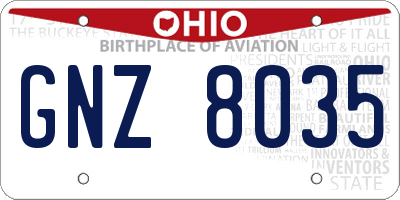 OH license plate GNZ8035