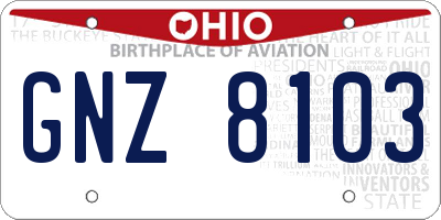 OH license plate GNZ8103