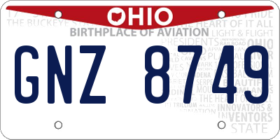OH license plate GNZ8749