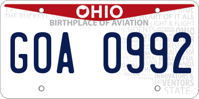 OH license plate GOA0992