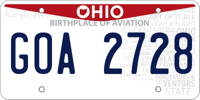 OH license plate GOA2728