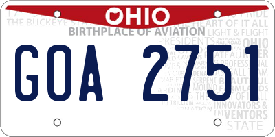 OH license plate GOA2751