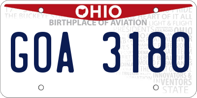 OH license plate GOA3180