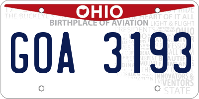 OH license plate GOA3193