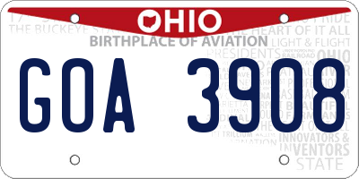 OH license plate GOA3908