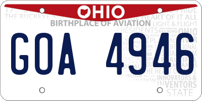 OH license plate GOA4946
