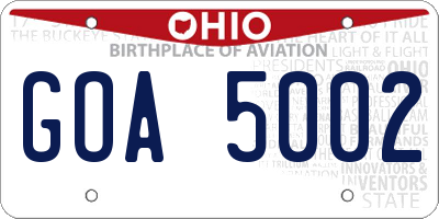 OH license plate GOA5002