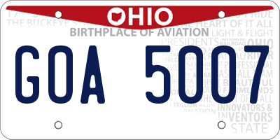 OH license plate GOA5007