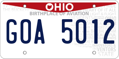 OH license plate GOA5012