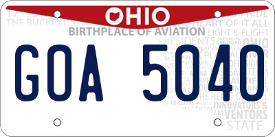 OH license plate GOA5040