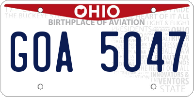 OH license plate GOA5047