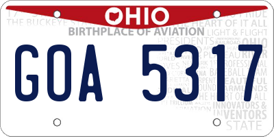 OH license plate GOA5317