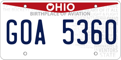 OH license plate GOA5360