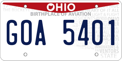 OH license plate GOA5401