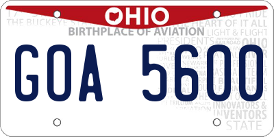 OH license plate GOA5600