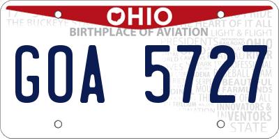 OH license plate GOA5727