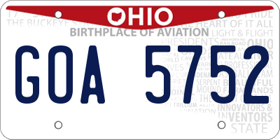 OH license plate GOA5752