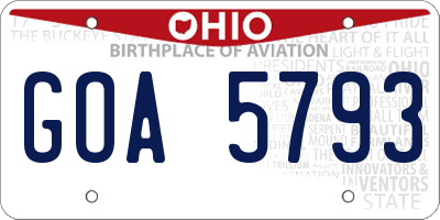 OH license plate GOA5793