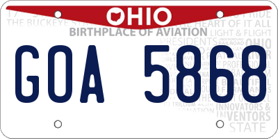 OH license plate GOA5868