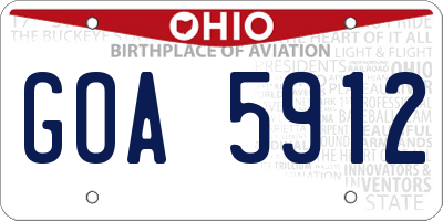 OH license plate GOA5912
