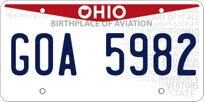 OH license plate GOA5982