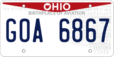 OH license plate GOA6867