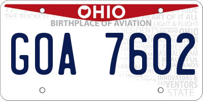 OH license plate GOA7602