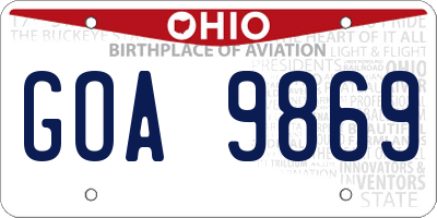 OH license plate GOA9869