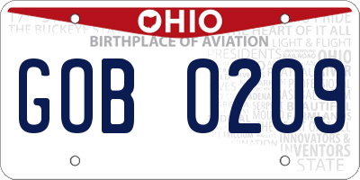 OH license plate GOB0209