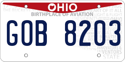 OH license plate GOB8203