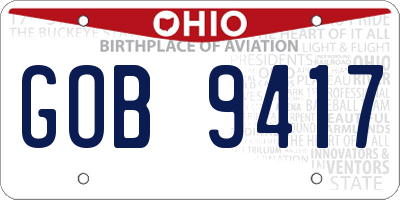 OH license plate GOB9417