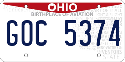 OH license plate GOC5374