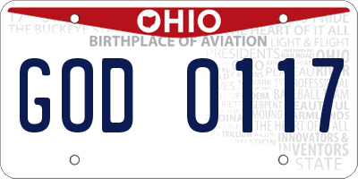 OH license plate GOD0117
