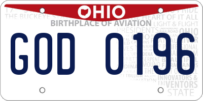 OH license plate GOD0196